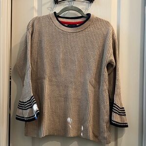 🧋Beige Knit Sweater with Striped Bell Sleeves🧋3/$22